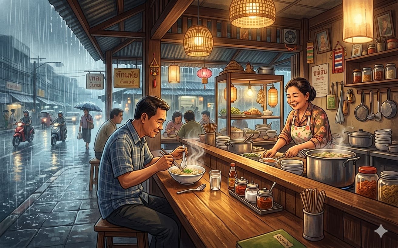 ร้อนระอุ ฝนเท ก๋วยเตี๋ยวน้ำใส